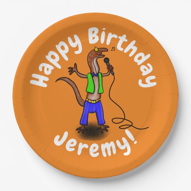 Hübscher Eidechsengesang mit Mikrofon-Cartoon Pappteller (Vorderseite)