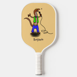 Hübscher Eidechsengesang mit Mikrofon-Cartoon Pickleball Schläger