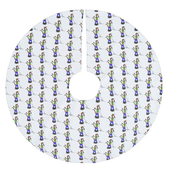 Hübscher Eidechsengesang mit Mikrofon-Cartoon Polyester Weihnachtsbaumdecke (Vorderseite)