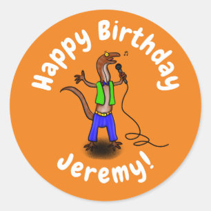 Hübscher Eidechsengesang mit Mikrofon-Cartoon Runder Aufkleber