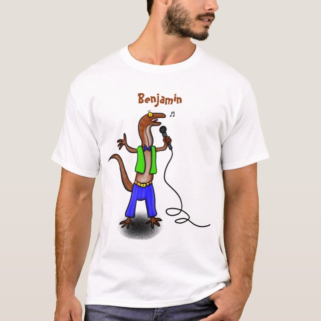 Hübscher Eidechsengesang mit Mikrofon-Cartoon T-Shirt (Vorderseite)