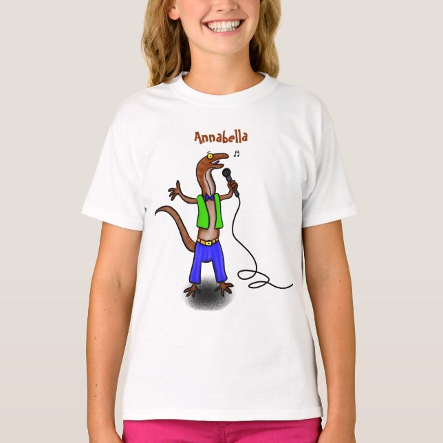 Hübscher Eidechsengesang mit Mikrofon-Cartoon T-Shirt (Vorderseite)
