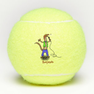 Hübscher Eidechsengesang mit Mikrofon-Cartoon Tennisbälle