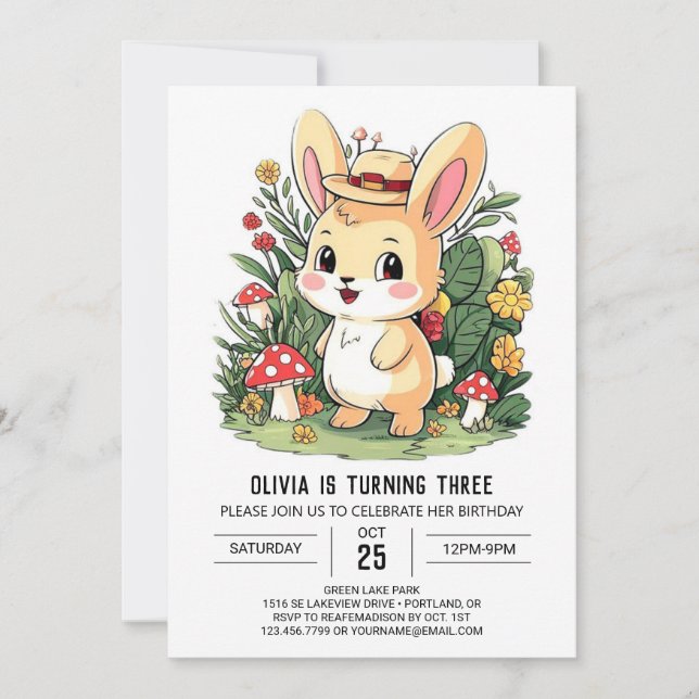 Hübscher einfacher Bunny Digital Geburtstag Einladung (Vorderseite)