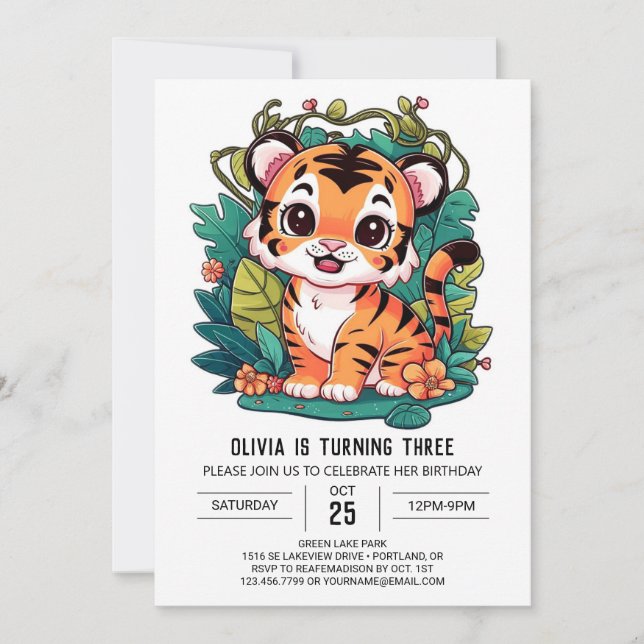 Hübscher einfacher Tiger Digital Geburtstag Einladung (Vorderseite)