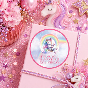 Hübscher Einhorn Rosa Lila Mädchen Geburtstagsaufk Runder Aufkleber