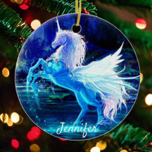 Hübscher Einhorn-Weihnachtsbaum Ornament Name & Da