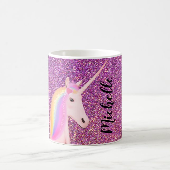 Hübscher Einicorn Rosa Glitzer Sparkle Heiße Schok Kaffeetasse (Mittel)