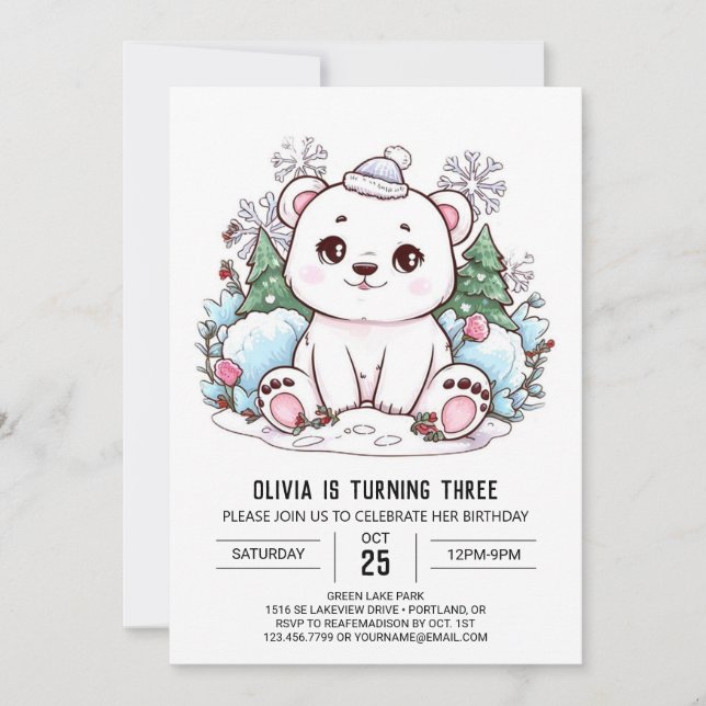 Hübscher Eisbär Digitaler Geburtstag Einladung (Vorderseite)