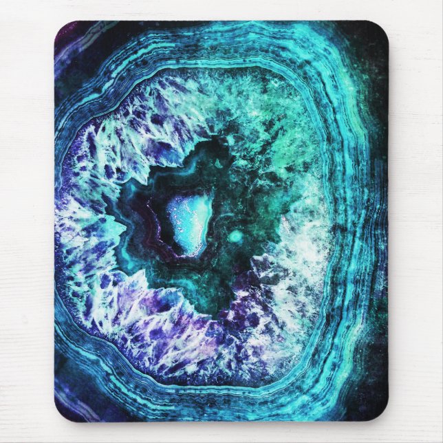 Hübscher eisiger Türkis und lila Geode Kristall Mousepad (Vorne)