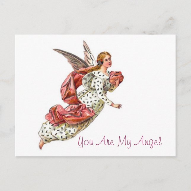 Hübscher Engel mit rosafarbenem Band Postkarte (Vorderseite)