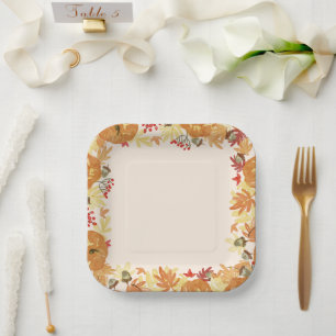 Hübscher Fall Brawn Red und Orange Blume Border Pappteller