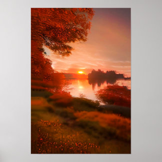 Hübscher Fall Landssee Sonnenuntergang Natur Poster