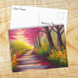 Hübscher Fall Wandern mit rosa Blätter Postkarte