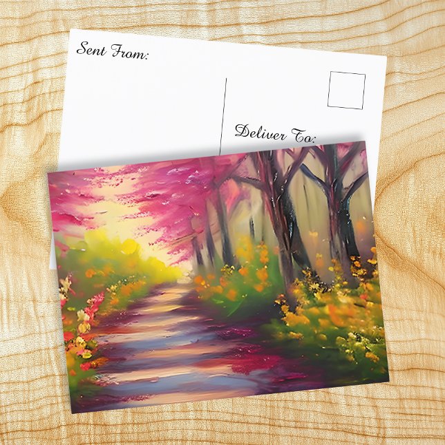 Hübscher Fall Wandern mit rosa Blätter Postkarte (Von Creator hochgeladen)