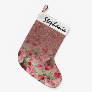 Hübscher falscher Roségold-Glitter auf Wasserfarbe Kleiner Weihnachtsstrumpf