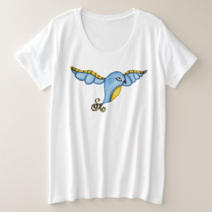 Hübscher Fantasy-Blauer und Gelber Vogel Große Größe T-Shirt