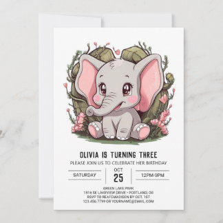 Hübscher farbiger Elefant Digital Geburtstag Einladung