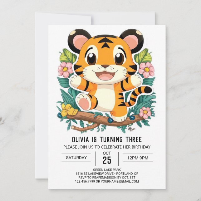 Hübscher farbiger Tiger Digital Geburtstag Einladung (Vorderseite)