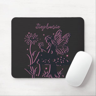 Hübscher Feenpilz und -blume Schwarz & Rosa Mousepad