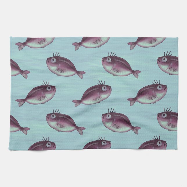 Hübscher Fisch mit Extravagantem Augenbrauenmuster Geschirrtuch (Horizontal)
