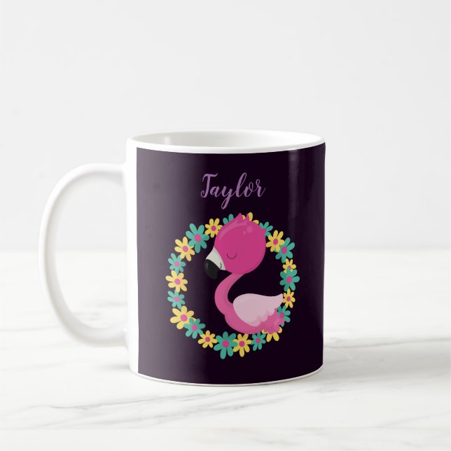 Hübscher Flamingo auf lila Hintergrund Kaffeetasse (Links)