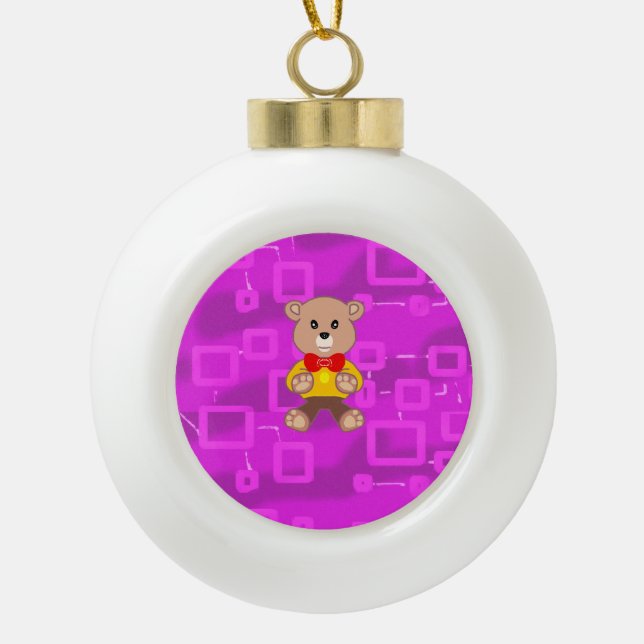 Hübscher Fliege Teddybär   Keramik Kugel-Ornament (Vorderseite)