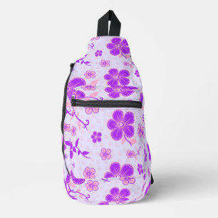 Hübscher floraler Aufdruck lila und rosa auf Laven Crossbody Bag