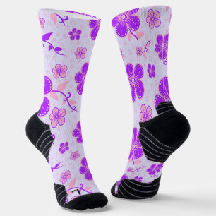 Hübscher floraler Aufdruck Lila und Rosa auf Laven Socken