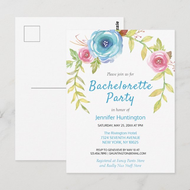 Hübscher floraler Junggeselinnen-Abschied Wasserfa Postkarte (Vorne/Hinten)