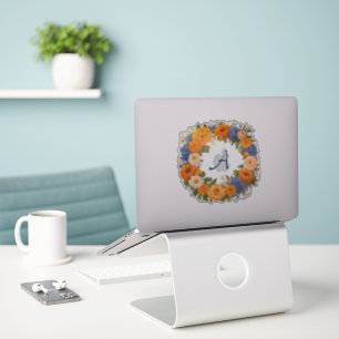 Hübscher floraler Kranz mit monogrammiertem Anfang Aufkleber