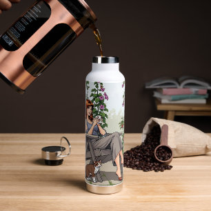 Hübscher Frauenkaffee, Ihr Hund und Pflanze Trinkflasche