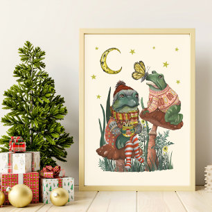 Hübscher Frosch und Kröte auf Pilz-Weihnachts-Wand Poster