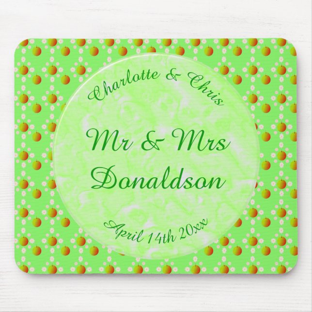 Hübscher Frühling Hochzeit Apfelblüte und Äpfel Mousepad (Vorne)