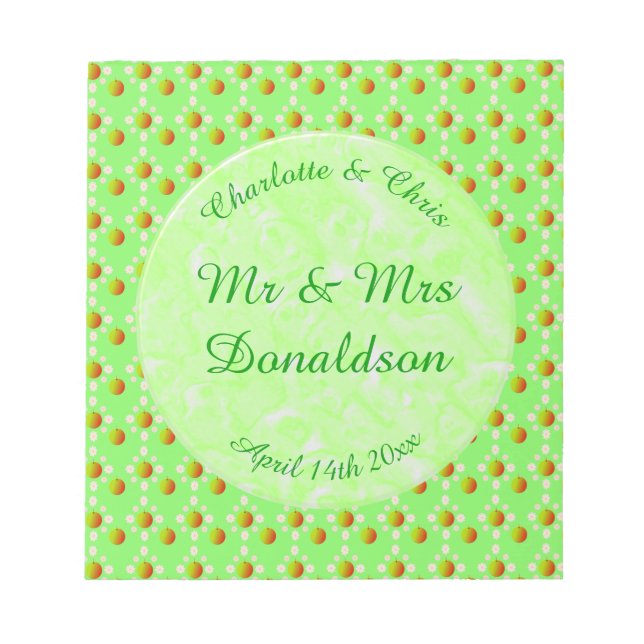 Hübscher Frühling Hochzeit Apfelblüte und Äpfel Notizblock (Vorderseite)