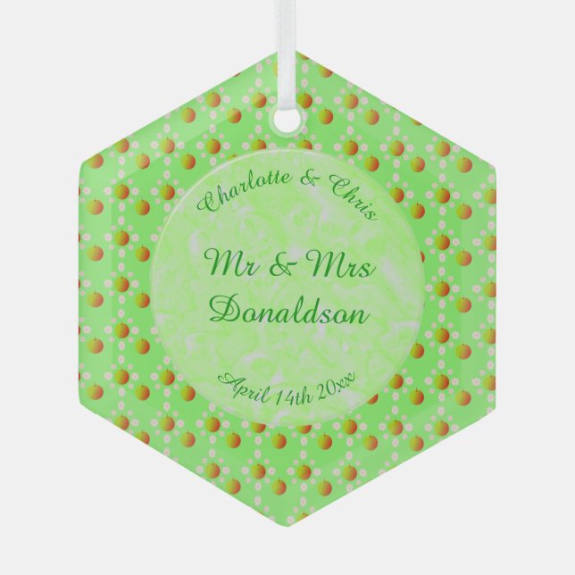 Hübscher Frühling Hochzeit Apfelblüte und Äpfel Ornament Aus Glas (Vorderseite)