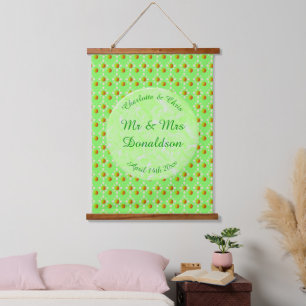 Hübscher Frühling Hochzeit Apfelblüte und Äpfel Wandteppich Mit Holzrahmen