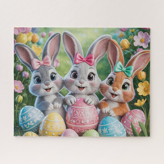 Hübscher Frühlingsblumen-Osterhase Puzzle (Horizontal)