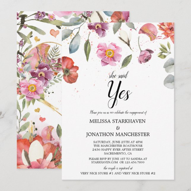 Hübscher Frühlingsfloral Sie sagte Ja Engagement P Einladung (Vorne/Hinten)
