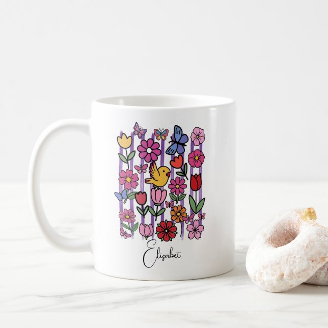 Hübscher Frühlingsgarten-Becher Blumen Schmetterli Kaffeetasse (Mit Donut)