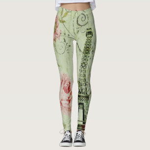hübscher Frühlingsminzturm, rosa Blumenparis Leggings