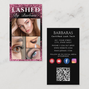 Hübscher Funkelnd rosa Glitzer Typografie Lashes q Visitenkarte