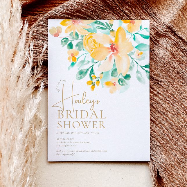 Hübscher Garten Gelb grün blumengeschmücktes Braut Einladung (Von Creator hochgeladen)