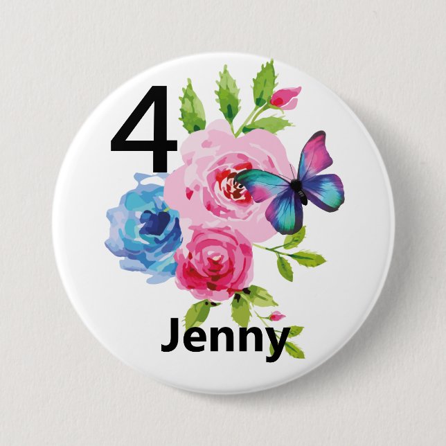 Hübscher Geburtstag eines Mädchens - Alter und Nam Button (Vorderseite)