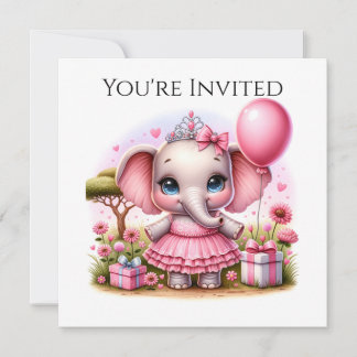 Hübscher Geburtstag Elefant in rosa Kleid und Tiar Einladung