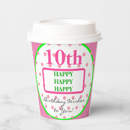 Hübscher Geburtstag Grüne Pink Polka Dots Pappbecher