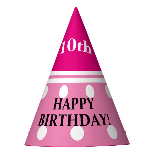 Hübscher Geburtstag Pink White Polka Dots Partyhütchen (Vorderseite)