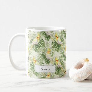 Hübscher gelber und weißer Nymphensittich Haustier Kaffeetasse