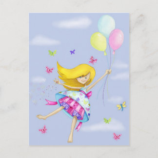 Hübscher Girl Balloon Luftflug mit Extravaganten G Postkarte