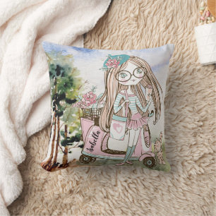 Hübscher Girl-Boss auf Scooter Personalisierter Na Kissen